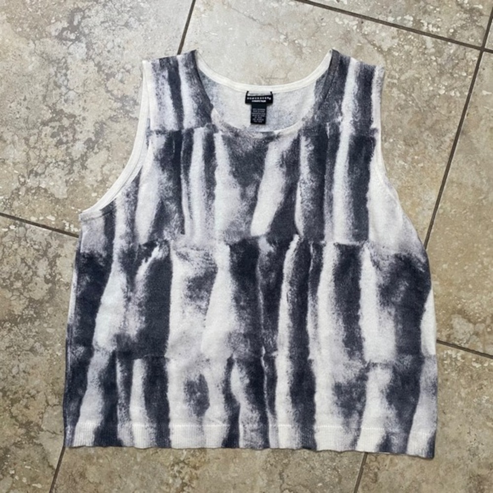 Doncaster Collection Cashmere Tank Top Sleeveless Gray White Striped